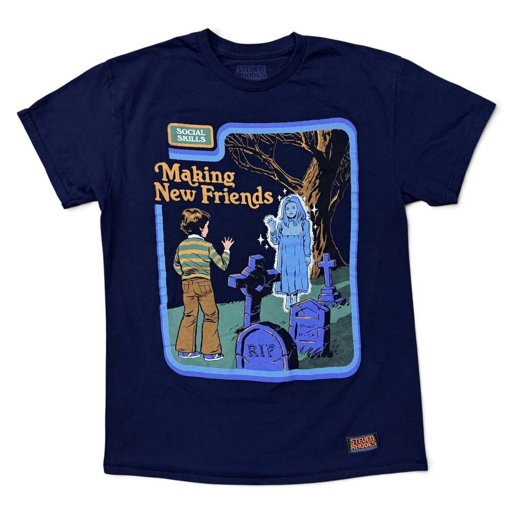 Steven Rhodes Making New Friends T Shirt Halloween Ghost Awkward Funny Tee Humor